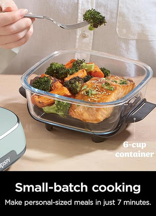 Ninja Crispi Air Fryer, Microwave, Freezer & Dishwasher Safe, Non Toxic Glass Portable Cooking System, 4 QT & 6 Cup Glass Containers with Storage Lids, Easy Meals, Air Fry, Bake, Green, FN101SG