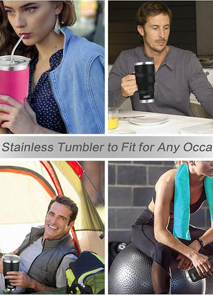 30oz Tumbler, 2 Packs Stainless Steel Double Wall Vacuum Insulated Tumbler Travel Mug With 8Pcs Reusable Straw, 2Pcs Slider Lid, Cleaning Brush, 2Pcs Handles (Black + Purple)