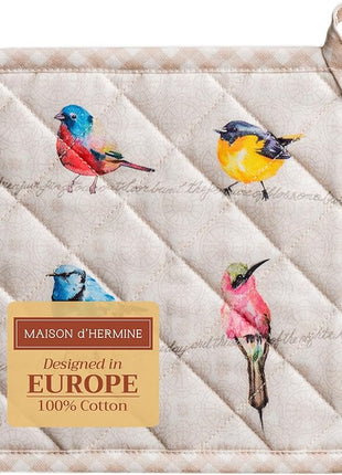 Maison d' Hermine Birdies On Wire 100% Cotton Pot Holder, 8 - inch by 8 - inch.