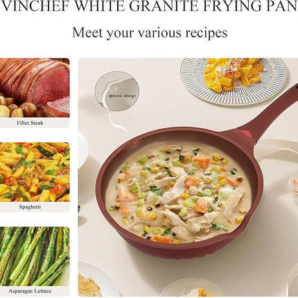 Vinchef Nonstick Toxin-Free Ceramic Cookware Deep Frying Pan Saute Pan with Lid, 12in/5.5Qt Fry Pan, German 3C+ Ceramic Coating Technology, Heat Indicator, Induction Compatible