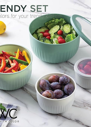 COOK WITH COLOR Prep Bowls with Lids- Wide and Deep Nesting Plastic Small Mixing Bowl Set with Lids, 12 Piece Set - Deep Bowls, Sage