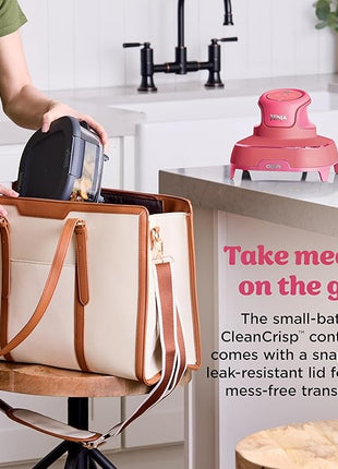 Ninja | Air Fryer | Crispi 4-in-1 Portable Cooking System | 4QT & 6 Cup Glass Containers, Crisper Plates & Storage Lids Included | Microwave, Freezer & Dishwasher Safe | Cherry Crush | FN101DR