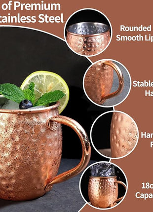 LINALL Moscow Mule Copper Mugs- Set of 2 Copper Plated Stainless Steel Mug 18oz, for Chilled Drinks (2 pcs)