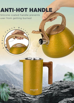 POLIVIAR Tea Kettle, 2.7 Quart Stovetop Tea Kettle, Audible Whistling Teapot with Crackle Finish, Food Grade Stainless Steel for Anti-Rust, Anti Hot Handle, Suitable for All Heat Sources (JX2023-LRY)