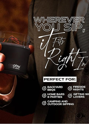 asobu Whiskey Glass with Insulated Stainless Steel Sleeve, 10.5 ounces (Midnight Marble)