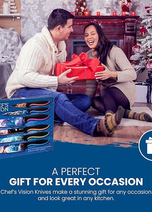 CHEF'S VISION Cosmos Knife Set - 6-Piece Stainless Steel Cutting Knives Set for Kitchen with Vibrant Cosmos Design - Great House Warming Gift for Women or Men - Unique Kitchen Knife Set Gift