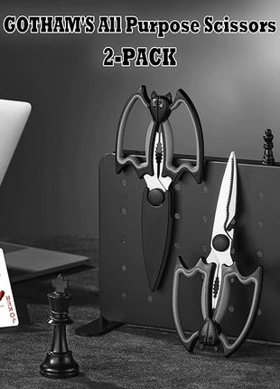Magnetic Kitchen Scissors All Purpose 2 Pack - Halloween Bat Kitchen Shears - Heavy Duty Stainless Steel Cooking Shears for Cutting Meat, Food, Poultry - Featuring a Magnetic Protective Sheath
