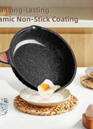 Vinchef Non Stick Frying Pans Set,10" & 12" Ceramic Pan with Lid, Deep Frying Pan & Saute Skillet, PFAS PFOA & PTFE Free, Visual Heat Indicator, Induction Ready, Frying Pans Nonstick Skillet with Lid