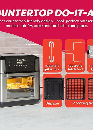 Instant Pot 10QT Air Fryer, 7-in-1 Functions with EvenCrisp Technology that Crisps, Broils, Bakes, Roasts, Dehydrates, Reheats & Rotisseries, Includes over 100 In-App Recipes, Stainless Steel