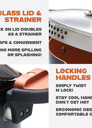 Gotham Steel 5 Quart Stock Pot Multipurpose Pasta Pot with Strainer Lid & Twist and Lock Handles, Nonstick Ceramic Surface Makes for Effortless Cleanup with Tempered Glass Lid, Dishwasher Safe