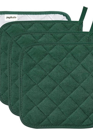 Joyhalo 4 Pack Pot Holders for Kitchen,Cotton Oven Holder with Great Heat Resistance,Non Slip Hot Pads for Kitchen Clearance,Dark Green