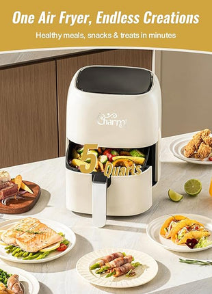 Charmi 5QT Air Fryer – Beautiful Retro Design, Stylish Countertop Look, Nonstick & PFAS-Free, Safe Auto Shutoff, Digital Touchscreen, 8 Cooking Presets (Cream White)