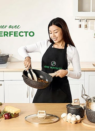 JUST PERFECTO Kitchen Pots and Pans Set with Lids Non Stick - Induction Pots Set - Pots & Pans Set without PTFE and PFOA - Cookware Pot Set Induction 21 Pcs (black)