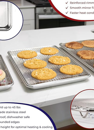 KITCHENATICS Aluminum Jelly Roll Pan 15x10 and Stainless Steel Rack Set, Baking Pan with Rack for Oven Cooking, Baking Sheet with Cooling Rack - Heavy Duty Sheet Pan and Bacon Rack