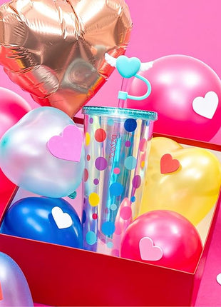 bzyoo 24 oz SIP Tumbler with Heart-Shaped w/Wing Straw Cap Cover– Cute DotDot Design Iridescent Tumbler, BPA-Free Cup with Lid and Straw, Perfect for Iced Coffee, Tea, Party and Gift