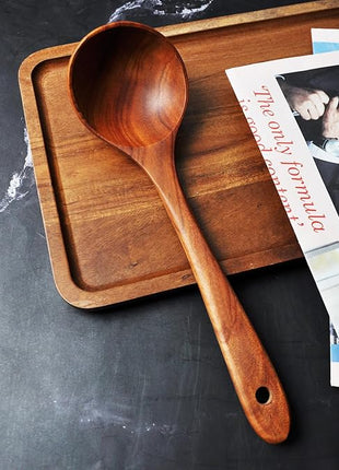 Wooden Spoons for Cooking, 1 Pcs Natural Teak Wooden Cooking Spoons for Non-Stick