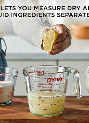 Pyrex Essentials (2-Pack) Glass Measuring Cups Set, (1 & 2 Cup) Measuring Cups For Prepping, Baking and Cooking, Preheated Oven, Dishwasher, Freezer, and Microwave Safe