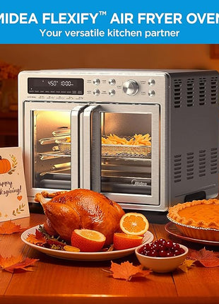 Midea Flexify French Door Toaster Oven Air Fryer Combo, 26.4 QT, Extra Large Air Fryer Countertop Oven 10-in-1 Combo, 25% Faster Cooking and 90% Less Oil, Stainless Steel