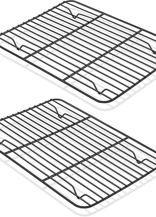 P&P CHEF Cooling Baking Rack Pack of 2, Stainless Steel Cooling Racks for Cooking Baking Roasting Grilling Drying, Dense Wires & Smooth Edge, Easy to clean, Black, 8.6" x 6.2"