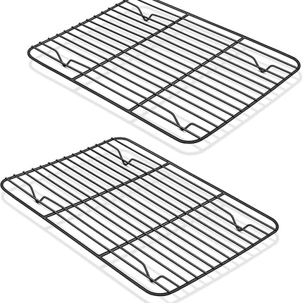 P&P CHEF Cooling Baking Rack Pack of 2, Stainless Steel Cooling Racks for Cooking Baking Roasting Grilling Drying, Dense Wires & Smooth Edge, Easy to clean, Black, 8.6" x 6.2"