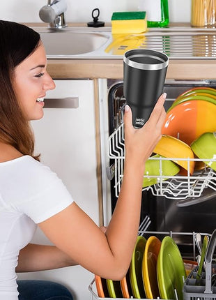 WETOWETO 30oz Tumbler, Stainless Steel Vacuum Insulated Water Coffee Tumbler Cup, Double Wall Powder Coated Spill-Proof Travel Mug Thermal Cup for Home Outdoor (Black, 1 Pack)