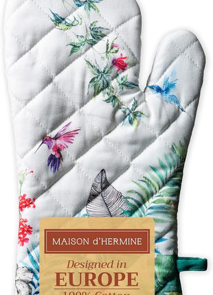 Maison d' Hermine Oven Gloves 100% Cotton Oven Mitt 7" x 13" with Loop Heat Resistant, BBQ, Cooking Gloves, Baking, Grilling, Kitchen, Handling Hot Pans Spring/Summer (Pack of 1, Tropiques)