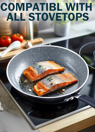 Cook N Home 8"/10"/12" 3 Pieces Frying Saute Pan Set with Non-stick Coating and Induction Compatible bottom, Black