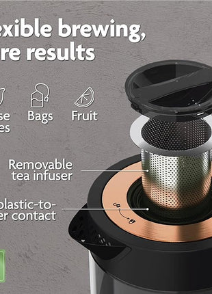 Vianté Luxury Tea Set. Electric Kettle with Infuser for Loose Leaf And Ceramic Serving Set. Teapot and Cup Set with Wooden Tray. Excellent Gift Idea For Tea Lovers.