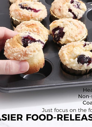 HONGBAKE 48 Cup Mini Muffin Pan, Small Cupcake Pan, Premium Nonstick Muffin Tin for Baking Cheesecake, Dishwasher Safe and Heavy Duty, Carbon Steel