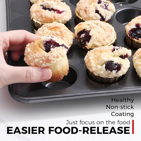 HONGBAKE 48 Cup Mini Muffin Pan, Small Cupcake Pan, Premium Nonstick Muffin Tin for Baking Cheesecake, Dishwasher Safe and Heavy Duty, Carbon Steel
