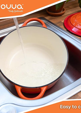 Cast Iron Dutch Oven with Lid – Non-Stick Ovenproof Enamelled Casserole Pot – Sturdy Dutch Oven Cookware – Orange, 7.3-Quart, 30cm – by Nuovva