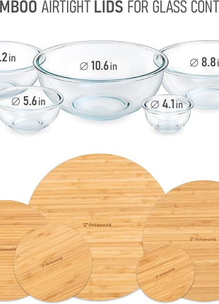 Glass Mixing Bowls Bamboo Lids - Lids are compatible with all Glass Mixing Bowls Set