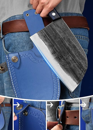 XYJ Authentic Since 1986,Ancient Forged Butcher Knives,Serbian Chef Knife With Sheath,Tiny Knife,Chinese Vegetable Meat Cleaver For Kitchen Camping Outdoor,Full Tang,High Carbon Steel (7.5 inch)