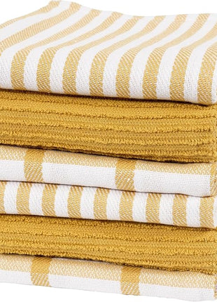 KAF Home Premium Kitchen Towels (18" x 28"), Large 100% Cotton, Flat & Terry Absorbent Dish Towel Set (Honey, 18 x 28-6 Pack)