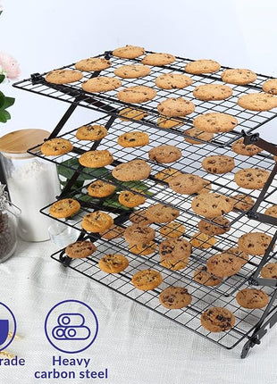 Geesta 2/3/4-Tier Upgraded Collapsible Cooling Rack with Adjustable 3 Setting Design Stackable Roasting Cooking Drying Wire Cooling Rack for Cookies Baking Gifts for Women