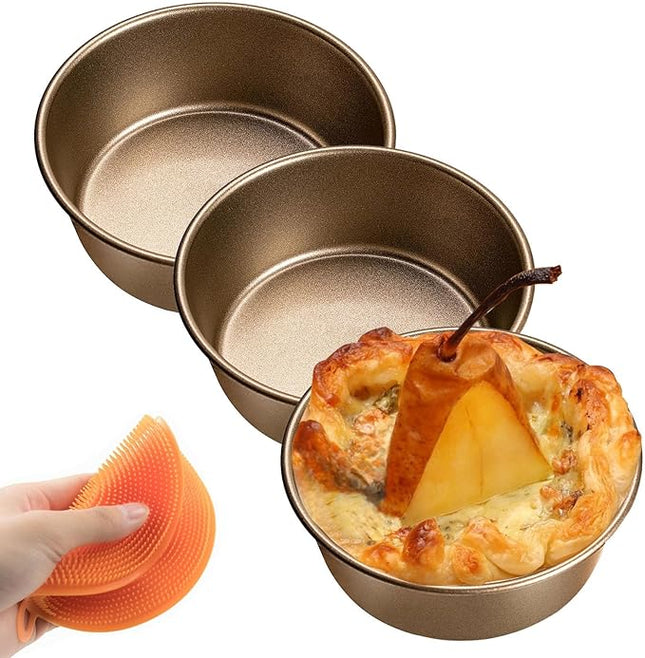 4 Inch Air Fryer Pan, Mini Pie Tart Tins, Jumbo Muffin Cupcake Mold 3PCS Non-Stick Hamburger Bun & Egg Baking Set, Individual Pazookie and Cake Pans for Air Fryers