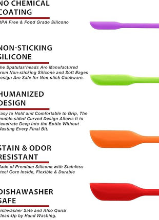 Anaeat Mini Silicone Spatulas - Set of 4 Multifunctional Small Kitchen Scraper Lotion Stirrer Tiny Makeup Beauty Spatula Reusable for Jam Jar, Cosmetic Bottles, Narrow Can and Thin Bottles (Colorful)