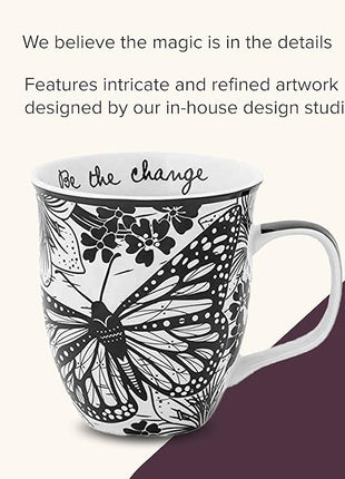 Karma Gifts 16 oz Black and White Boho Mug Butterfly - Cute Coffee and Tea Mug - Ceramic Coffee Mugs for Women and Men