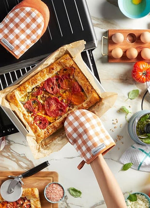 KitchenAid Gingham Mini Oven Mitt 2-Pack Set, Honey, 5.5"x8"