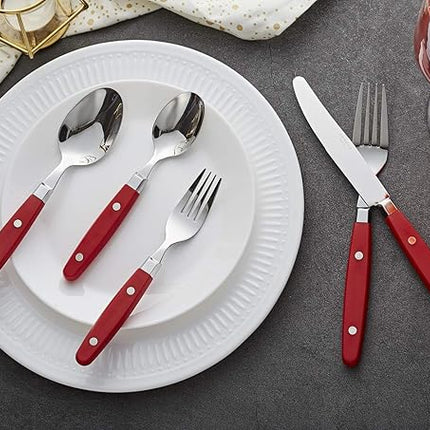 ANNOVA Silverware Set, Retro/Rivet Colorful Stainless Steel Tableware Kitchen Flatware Set Utensils, Includes Dinner Knives, Forks, Spoons, Salad Forks & Dessert Spoons (Red, 20 Pieces)