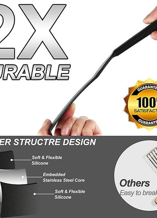 Anaeat Silicone Thin Spatula Set of 2 - Mini Brownie Serving Spatulas - Non Stick Spurtle Turner for Easy Cooking Eggs, Omelet, Pancake, Burgers, Pizza, Steak, Crepes, Heat Resistant & BPA Free