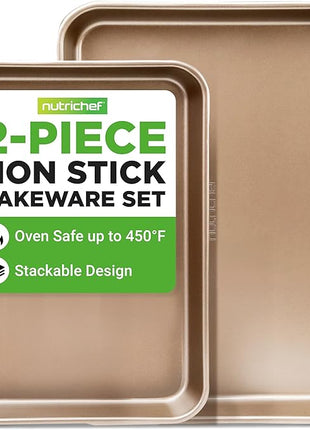 NutriChef 2 Piece Cookie Sheets for Baking, Nonstick Carbon Steel Baking Sheets - Durable, Thick, and Wrap Resistance, Easy to clean, Dishwasher & Oven Safe up to 450F