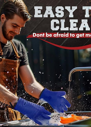 KITCHEN PERFECTION Silicone Smoker Oven Gloves -Extreme Heat Resistant Bbq Gloves -Handle Hot Food Right on Your Smoker Grill Fryer Pit|Waterproof Oven Mitts Grill Gloves |Superior Value Set+3 Bonuses