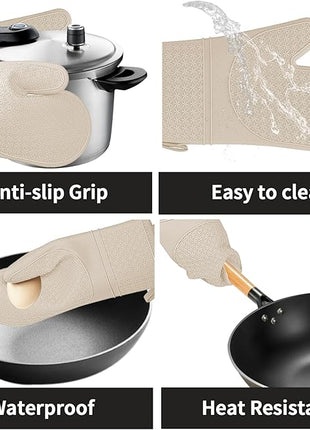 Hovico Silicone Oven Mitts, Heat Resistant 500F Kitchen Mitts 2PCS, 11.6" BPA-Free Soft Baking Gloves, Non-Slip Grip Oven Gloves with Soft Cotton Lining for Kitchen Cooking Baking BBQ - Milkshake