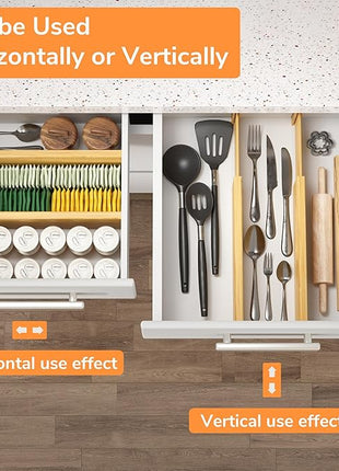 BAMEOS 4 PCS Bamboo Drawer Divider Adjustable Drawer Dividers Kitchen Drawer Organization Utensil Organizers for Kitchen Dresser Bathroom Bedroom and Office