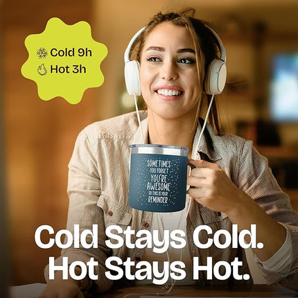 Gifts for Coworkers Friends - Sometimes You Forget Your Awesome Gifts for Coworkers Birthday Navy 14 Ounce Coffee Mugs for Women Coffee Tumbler Funny Birthday Mothers Day from Friends