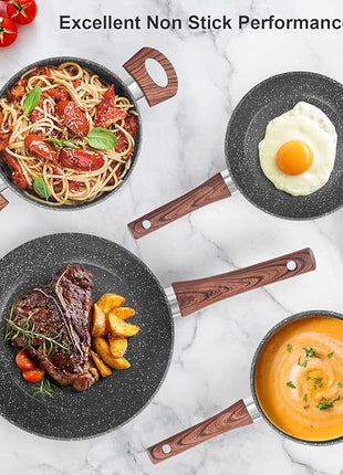 Granite Pots and Pans Set Non Stick, 11 Piece Die-Cast Induction Cookware Set, Nonstick Kitchen Cooking Set w/Frying Pans & Saucepans, PFOA Free