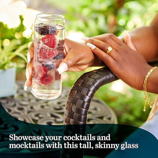 Libbey Classic Slim Beer Can Glasses, 12.5 oz Tall Drinking Glasses Set of 6, Space-Saving, and Versatile Thin Glassware for Cocktails, and Mocktails