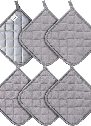 Joyhalo 6 Pack Pot Holders for Kitchen,Cotton Oven Holder with Great Heat Resistance,Non Slip Hot Pads for Kitchen Clearance,Grey