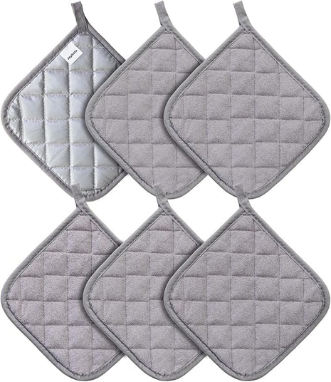 Joyhalo 6 Pack Pot Holders for Kitchen,Cotton Oven Holder with Great Heat Resistance,Non Slip Hot Pads for Kitchen Clearance,Grey